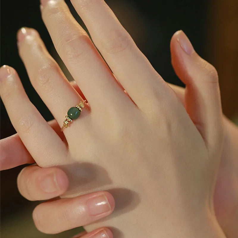 925 Sterling Silver plated Liquid Lava Hetian Jade Bamboo Ring for Women Girl Gift Irregular Vintage Jewelry Dropshipping