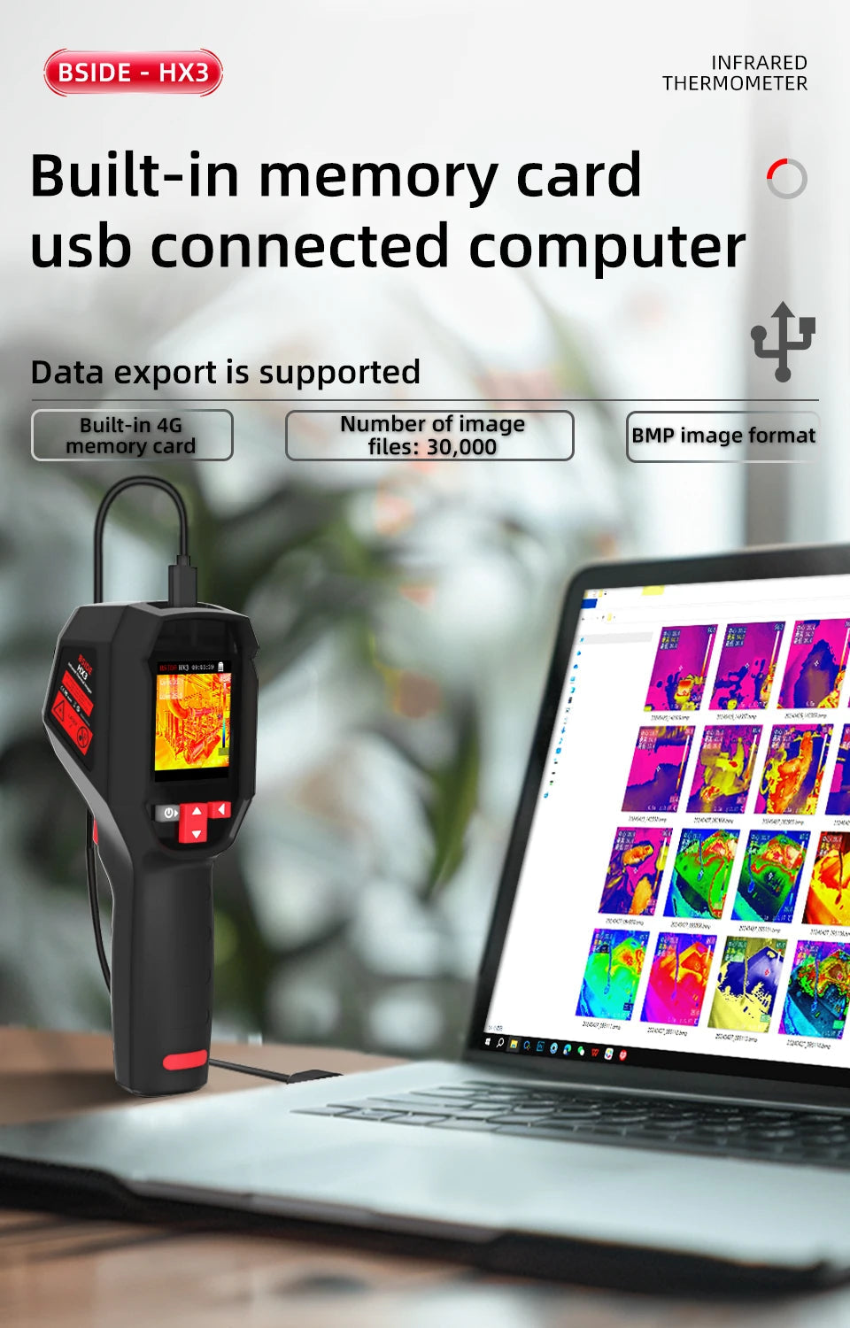 BSIDE black Smart Portable Thermal Imager 15 Color Palettes -20~550C 100×100IR Resolution PC Analysis Software Drop Resistant