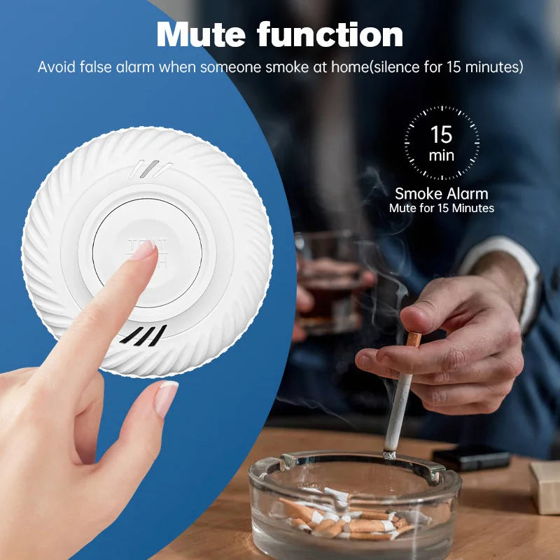 WiFi Tuya Smart Smoke Detector With Built-in 10 Year Lithium Battery For Parlor Room Kitchen Shop Fire Inspection Alarm Sensor