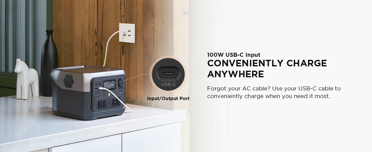 ECOFLOW Portable Power Station RIVER 2 Max 500 with Bag, 499Wh LiFePO4 Battery/ 1 Hour Fast Charging, Up To 1000W Output