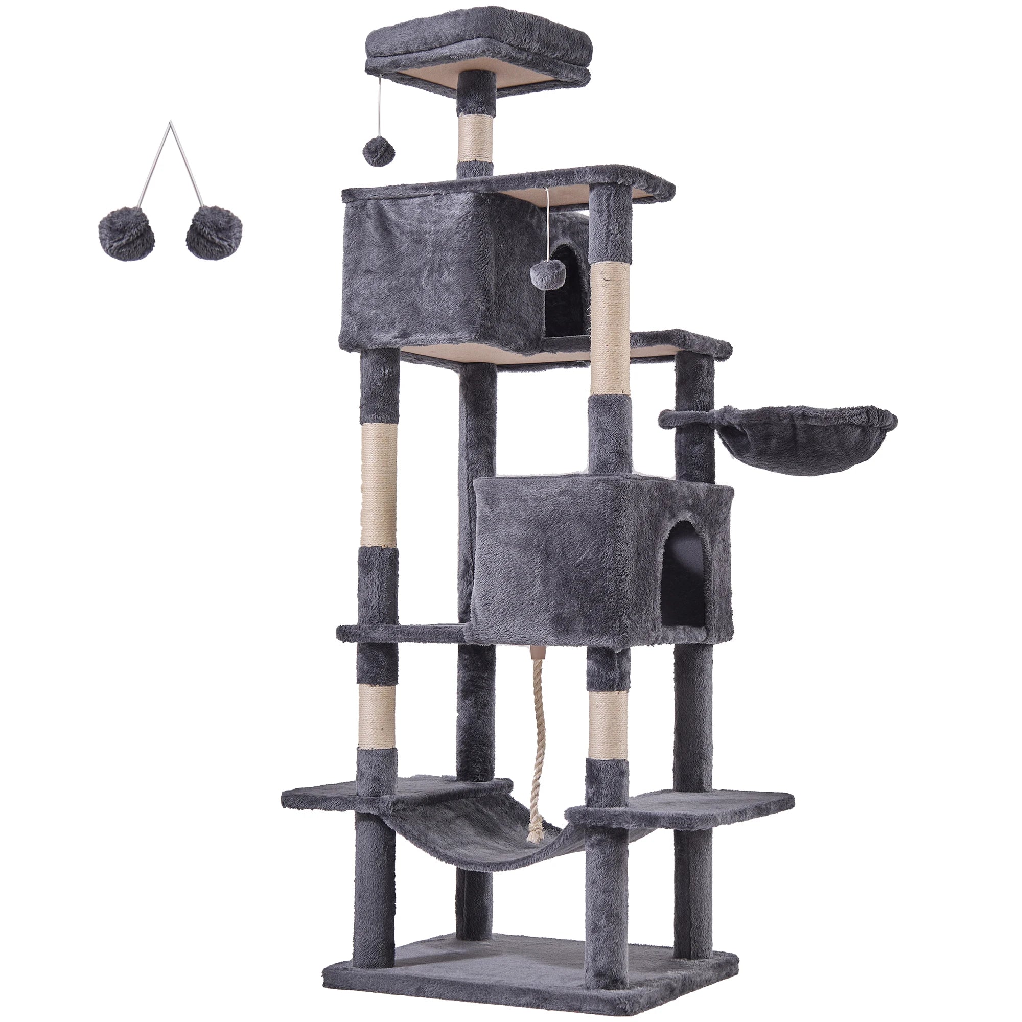 66-Inch Multi-Level Cat Tree Tower with Condo, Hammock & Scratching Posts