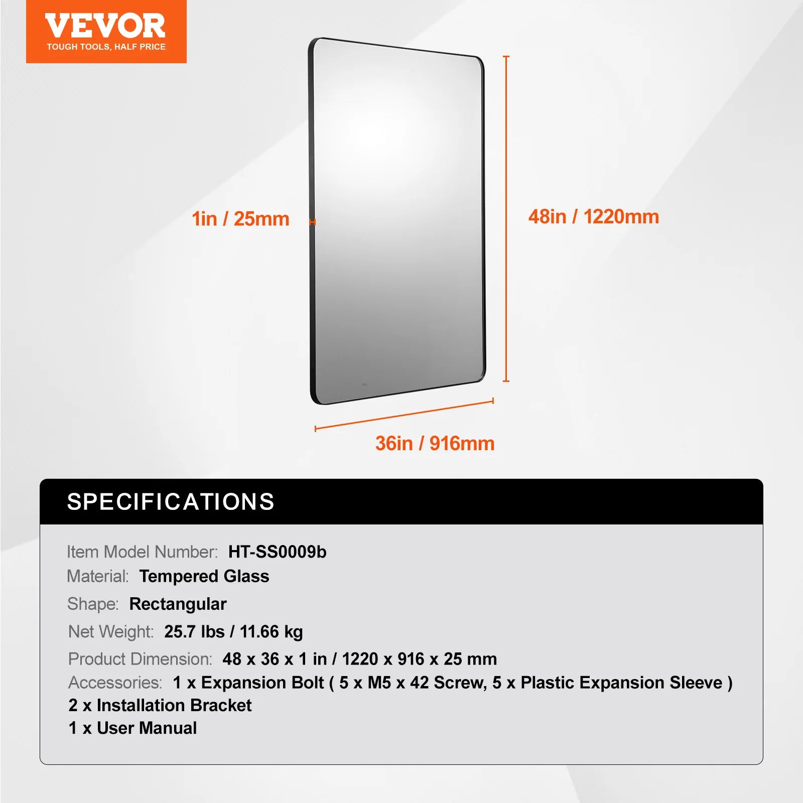 Wall Mounted Makeup Mirror with Aluminum Alloy Frame and Shatter-Resistant Film