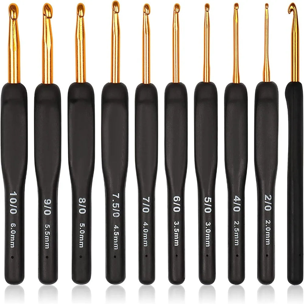 8PCS Black Crochet Hooks Set for Arthritic Hands,Ergonomic Crochet Hook Soft Crochet Needle,2.5-6.0mm Crochet Kit for Beginners