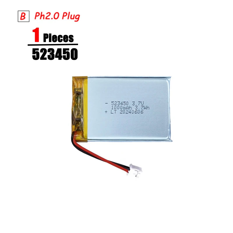 3.7V Lipo Battery Ph2.0 Plug Rechargeable Lithium Battery 3.7V For PS4 Humidifiers GPS Navigation Bluetooth Speaker MP3 MP4