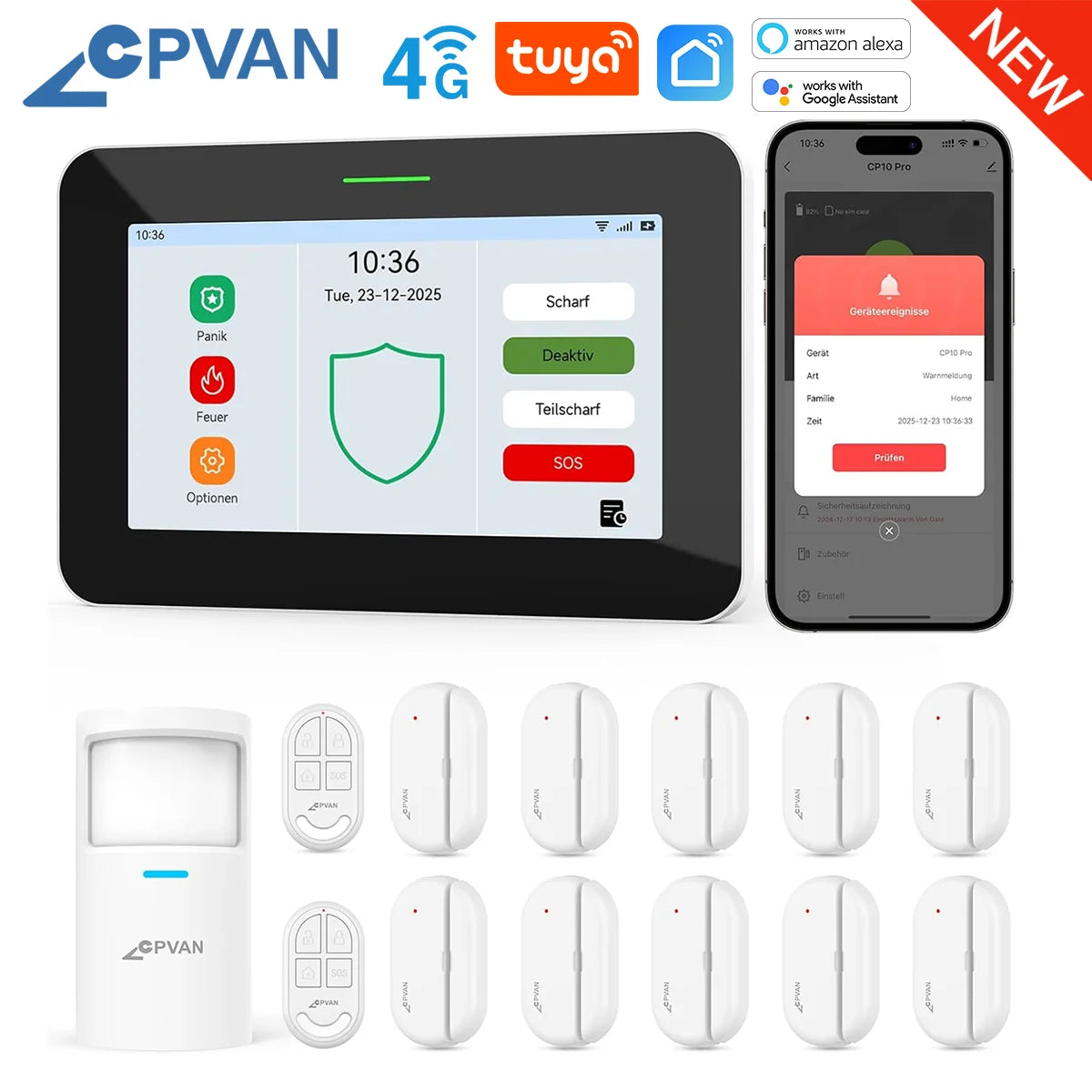 CPVAN 7 inch Smart Home Alarm System Wireless WiFi Home burglar Security Alarm with accessories support Tuya Smart Life control