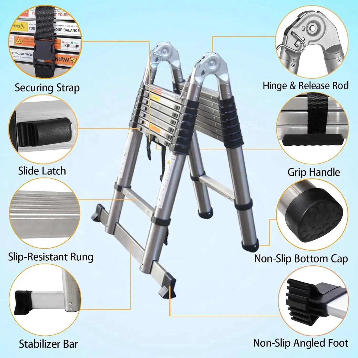 5M Telescopic Straight Ladder A‑Frame Stainless Steel Folding Ladder