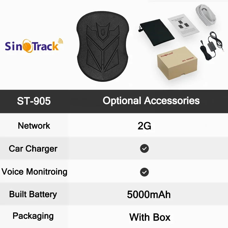 SinoTrack ST-905 4G Waterproof GPS Tracker Vehicle Track Locator Magnet Long Standby 5000mAH Battery Real Time Free APP