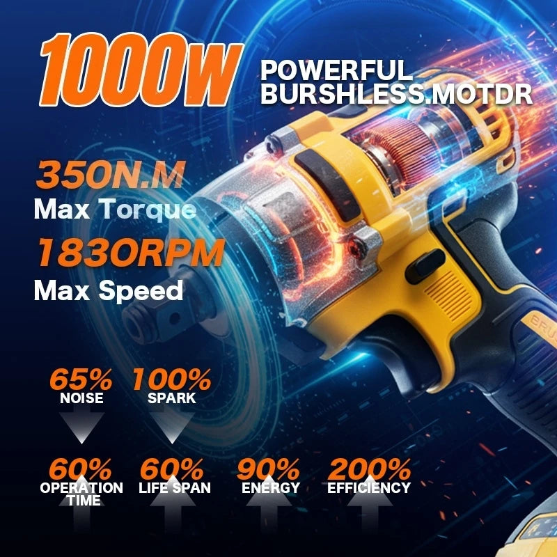Cordless Impact Wrench - 590Ft-lbs (800N.m) Brushless 1/2 inch, 3300RPM High Torque Impact Gun, 2x 4.0Ah Battery, Charger & 4 Sockets, Electric Impact Wrench for Car Home