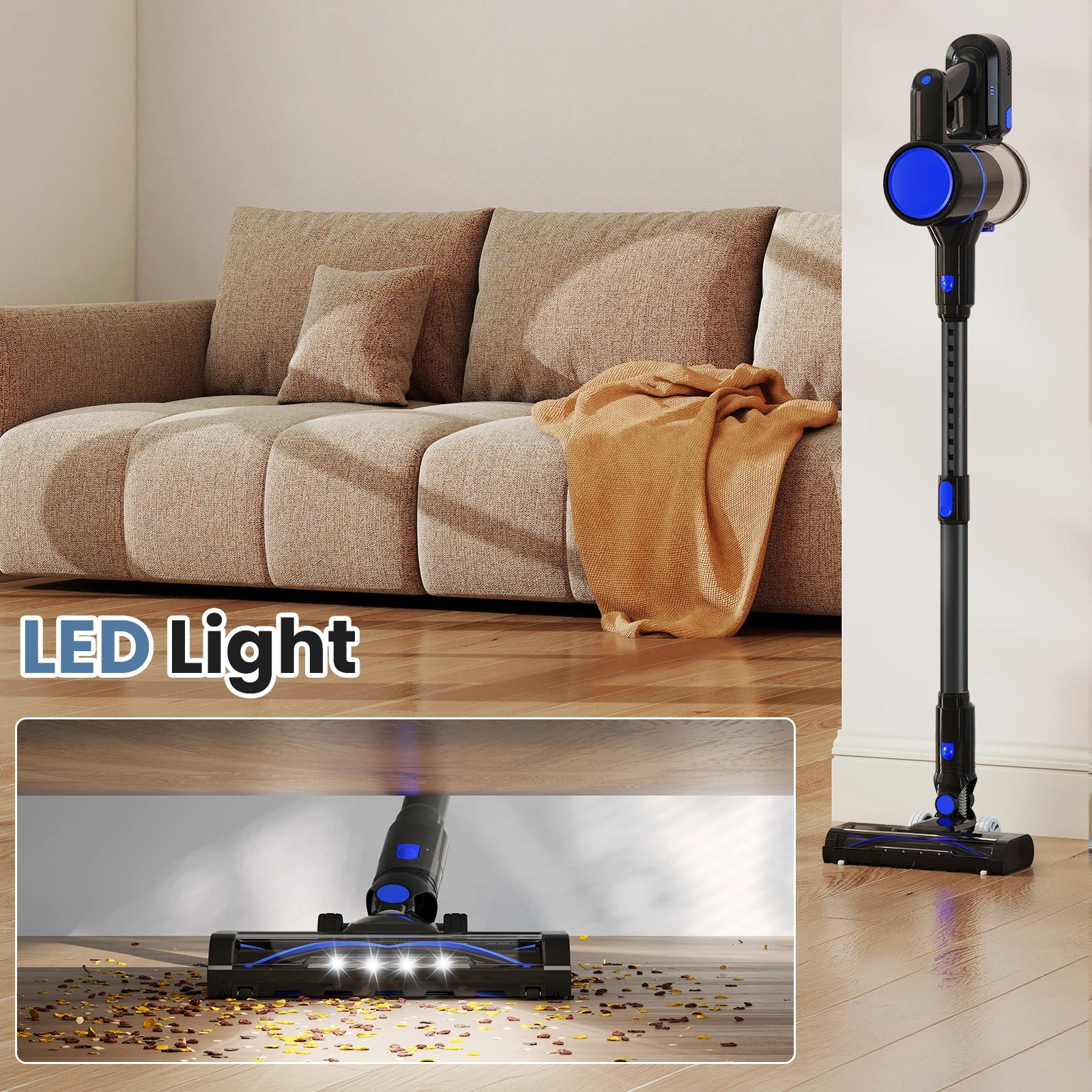 Cordless Stick Vacuum with LED Brush, Wall Mount & 3 Head Tools