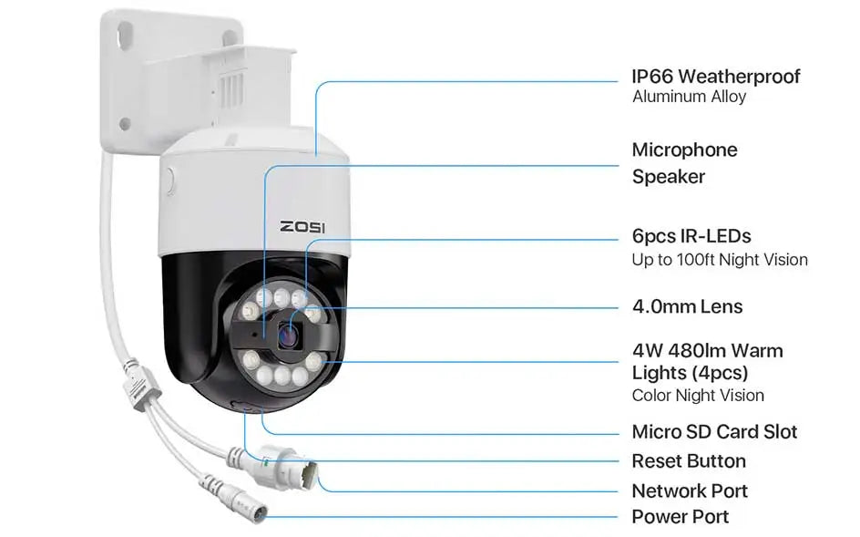 4K/3K PoE PTZ Security IP Camera with AI Detection