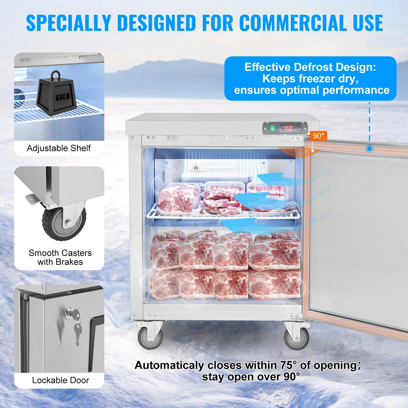 Commercial Frozen Prep Table 7.4 Cu. Ft Stainless Steel