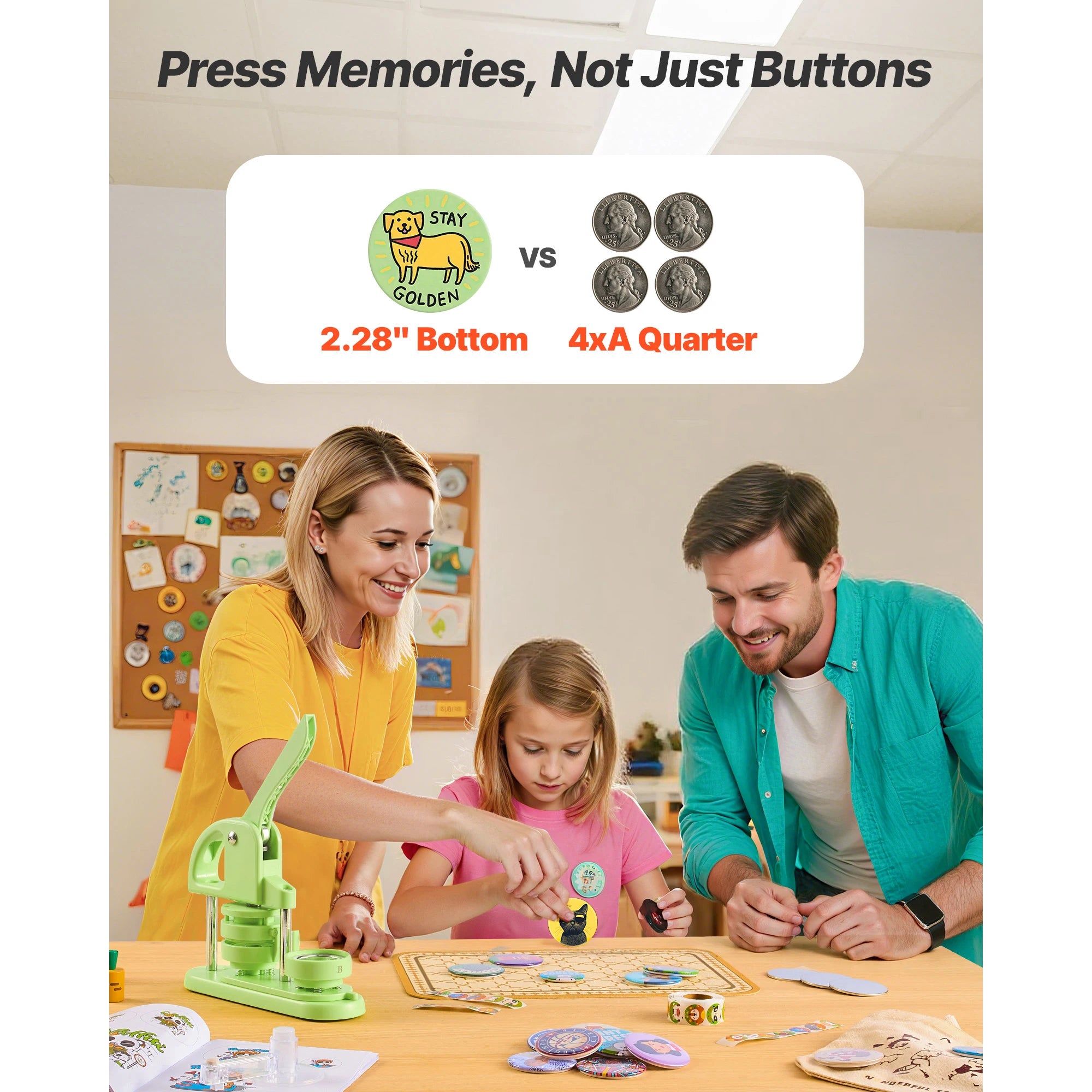 Button Maker Machine Kit with 100 Parts, Cutter & Ergonomic Handle