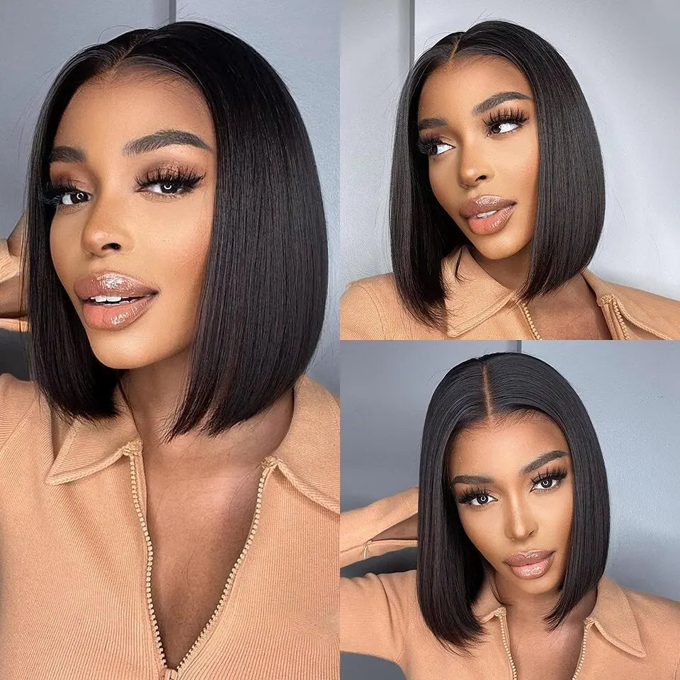 Short Straight Bob Wig Human Hair with Transparent Lace