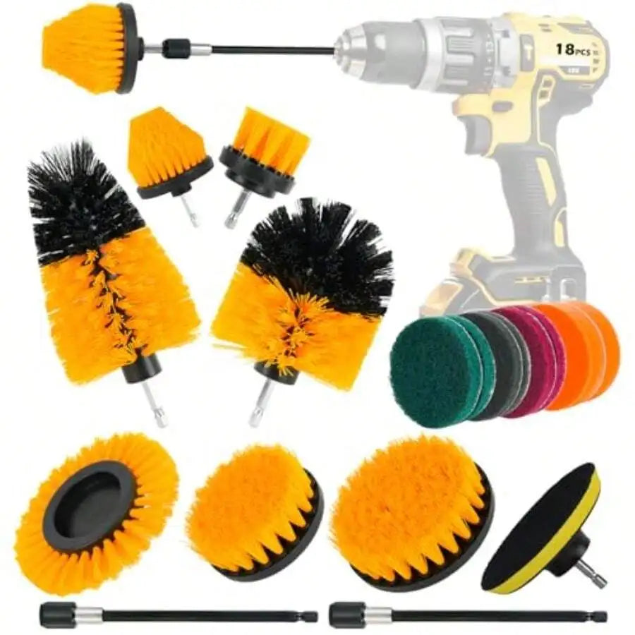 18-Piece Drill Brush Cleaning Set for Bathroom, Tile & Wheels