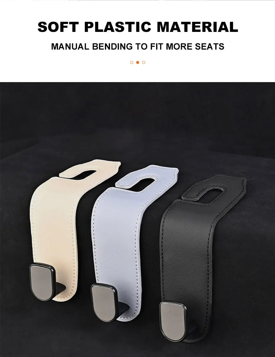 SEAMETAL Hidden Car Back Seat Hook Headrest Suede Leather Soft Hanging Hook 20kg Load-Bearing Wear-Resistant Rear Row Hanger