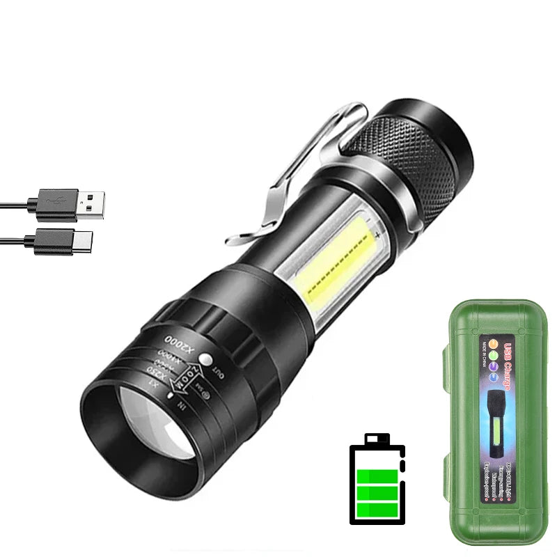 USB Rechargeable Clip Flashlight with Side Light
