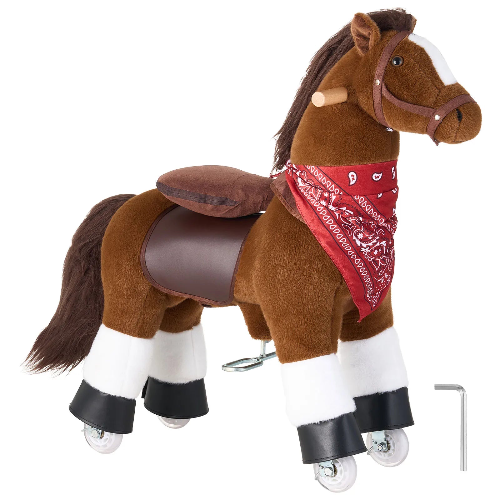 SucceBuy 110/176 lbs Kids Ride On Horse Smooth Wheels with Anti-Roll Stop Ring & Handles Pedals Riding Pony Toys for Children