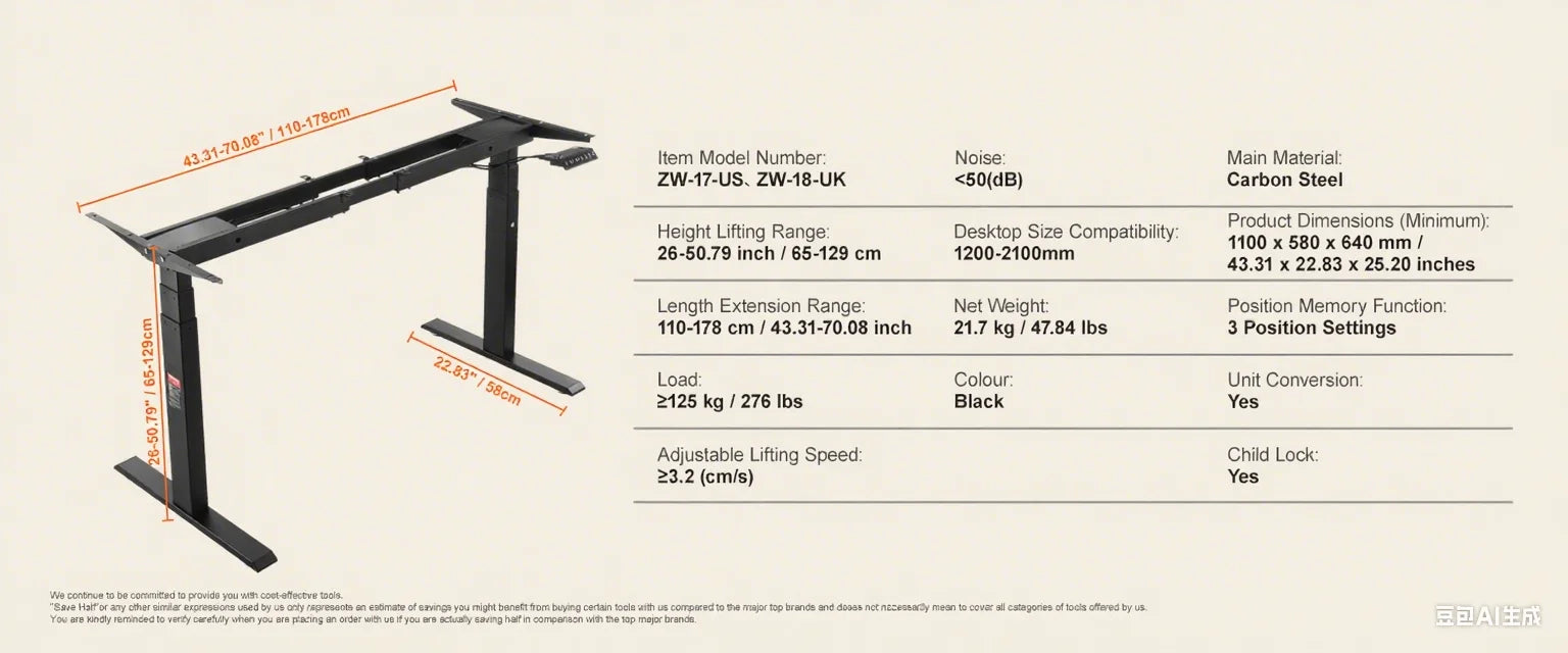 Cadre de bureau debout SucceBuy électrique, tréteaux de bureau ergonomique ajustable pour ordinateur, base de poste de travail DIY pour maison/bureau, noir et blanc