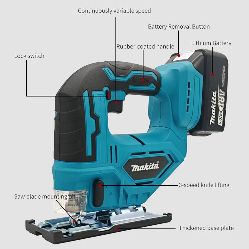 Makita 3000RPM Brushless Jigsaw 340W Electric Jig with Saw Blade 18v Cordless Barrel Handle Jigsaw For Makita Battery