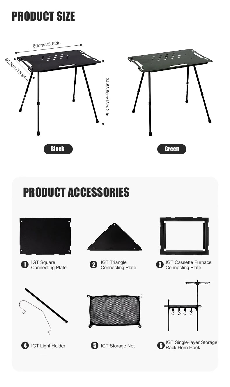 Aluminum Alloy IGT Tactical Folding Table with Adjustable Legs