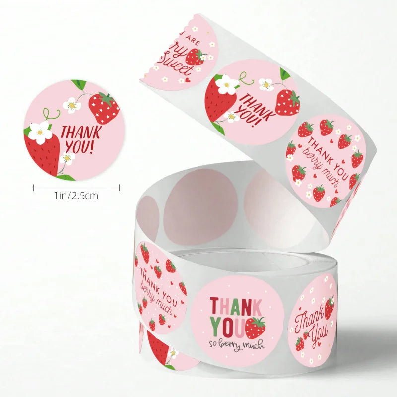 500pcs Strawberry Thank You Stickers,DIYAdhesive Labels Envelope Gift Sealing Stickers Birthday Party Cupcake Decoration Sticker