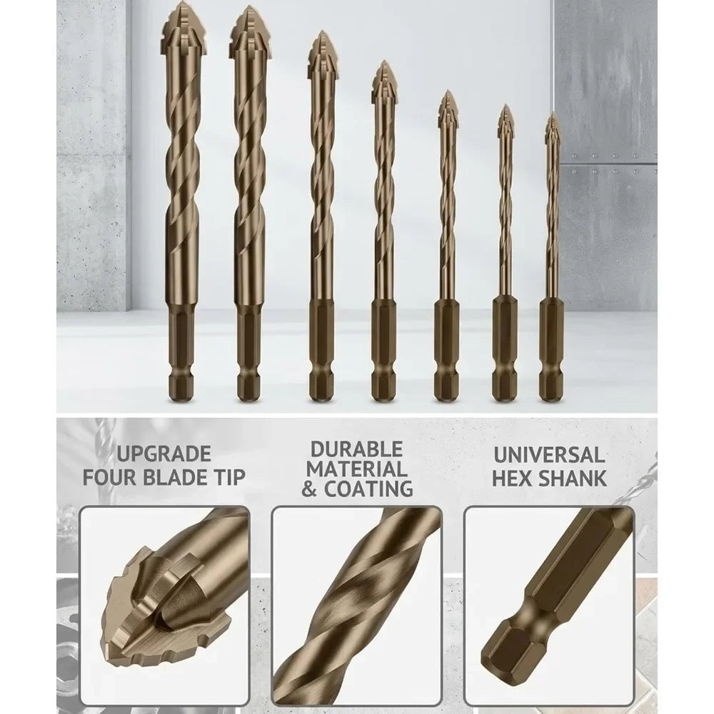 Seven-Piece Carbide Tile and Masonry Drill Bit Set