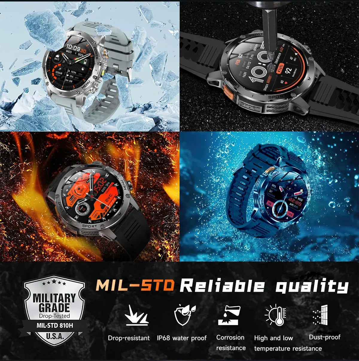 1,7-Inch Bluetooth Bel Smartwatch met Buitenverlichting