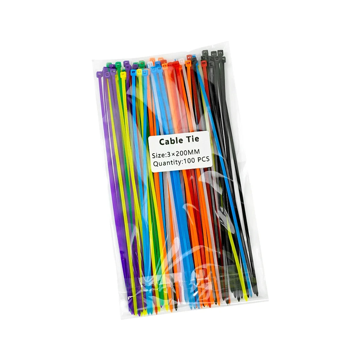 3×200mm Size 100Pcs/Bag Multicolor Slef-Locking Nylon Cable Tie Quickly Bundle Plastice Loop Wire Wrap Random color