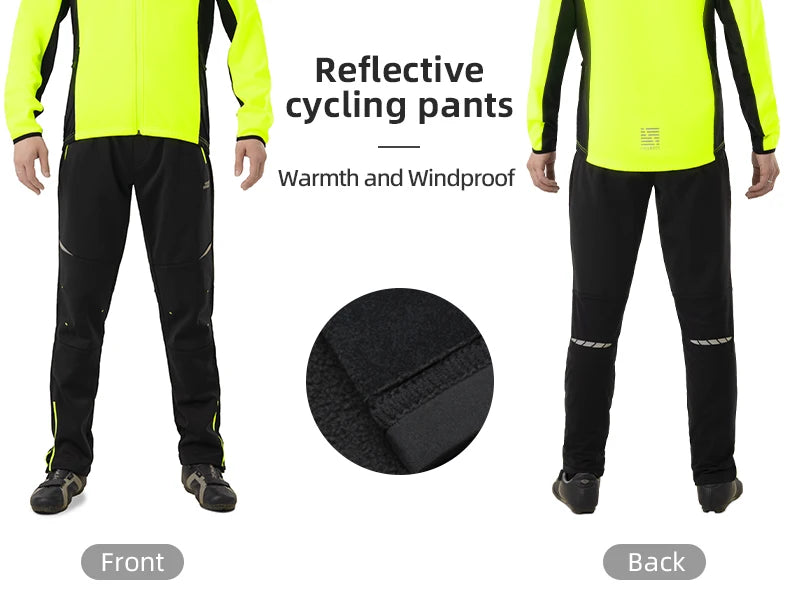 Winter Cycling Pants Fleece-Lined Windproof Reflective Trousers