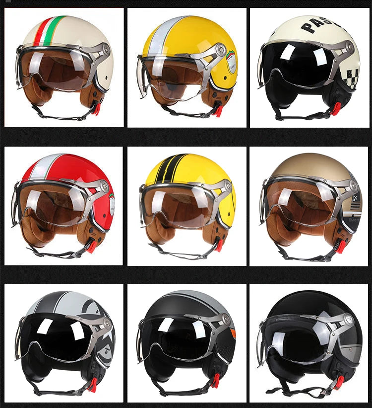 Vintage TT&COCASCOS Motorcycle Helmet Jet with Visor Motorbike Riding 3/4 Open Half Helmet Retro Scooter Capacete Moto