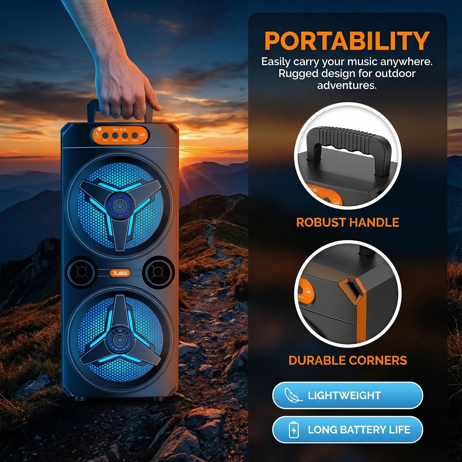 Wireless Bluetooth Speaker with Microphone for Parties and Outdoor Use