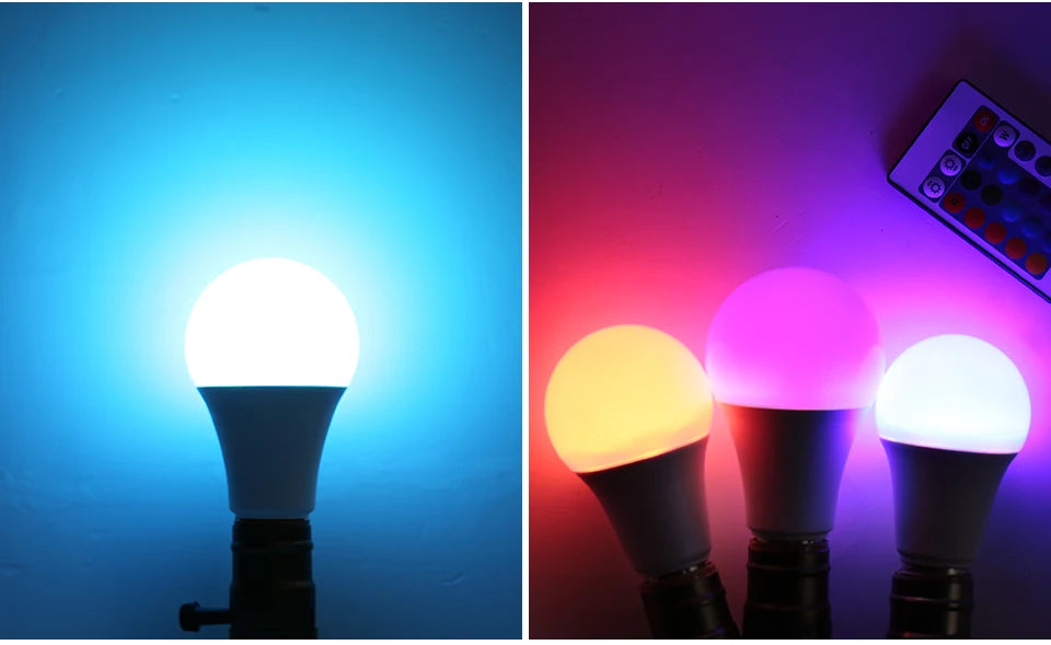 16 Colors RGB Bulb LED Multicolor Bulb E27 Base 220V Household Lighting Dimmable 24 Key Remote Control Atmosphere Neon Light