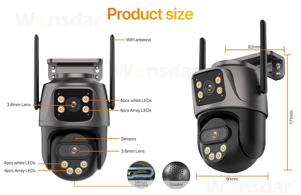 Outdoor WiFi PTZ Camera with Auto Tracking and Color Night Vision