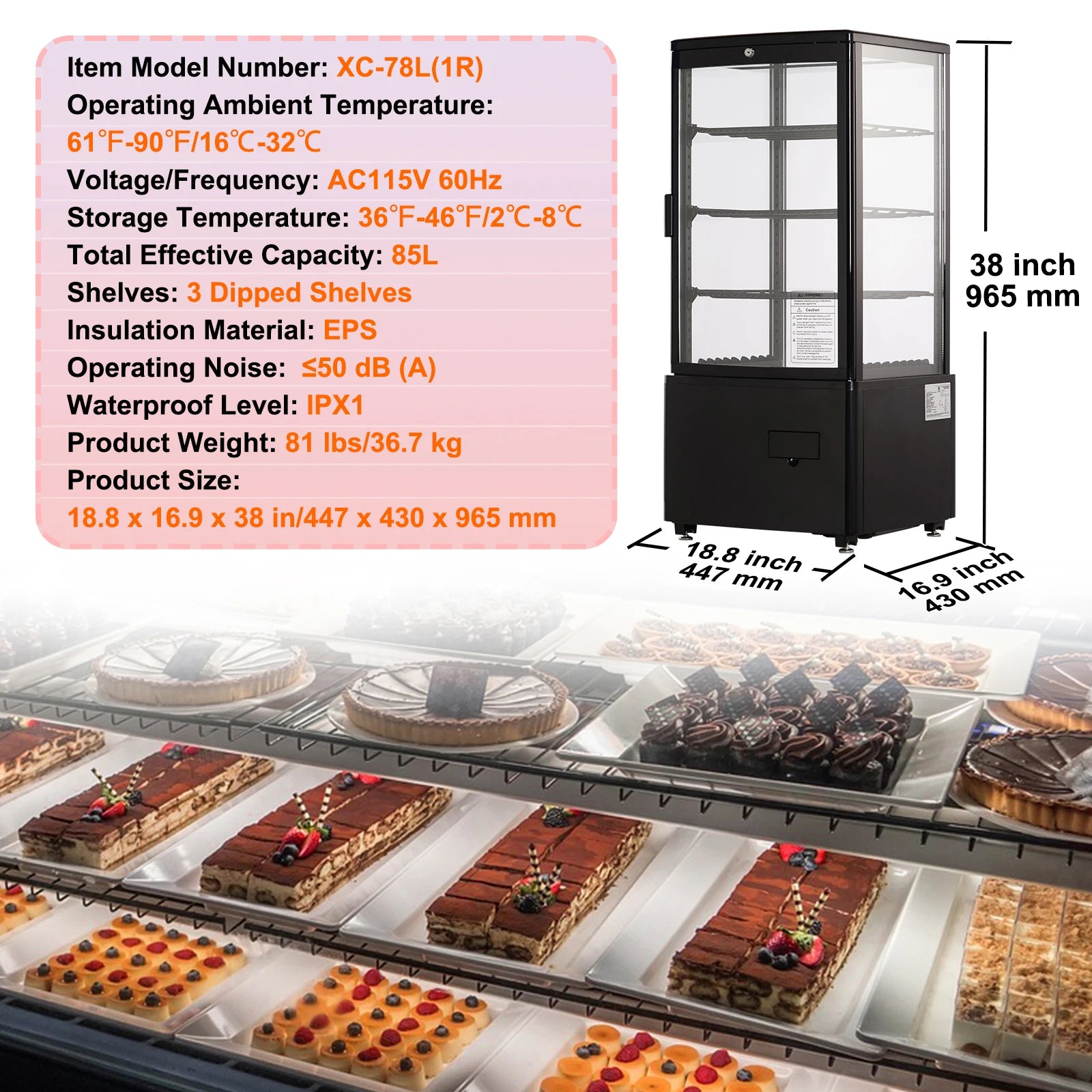 Countertop Refrigerated Display Case with LED Lighting and Turbo Cooling
