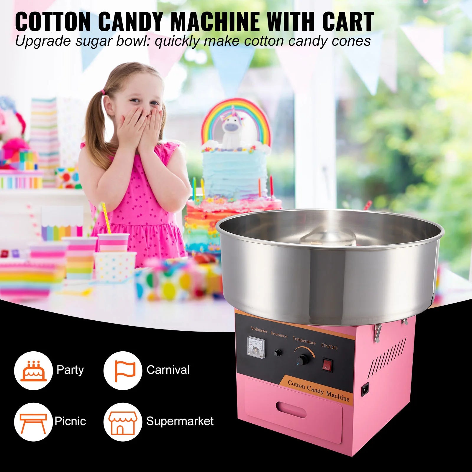 Electric Cotton Candy Machine 1000W Commercial Floss Maker