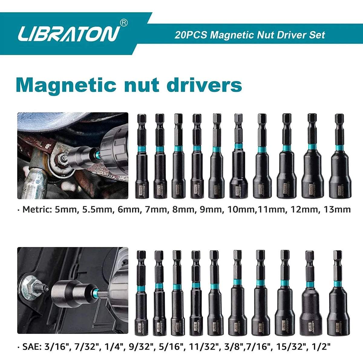 20-Piece Magnetic Nut Driver Set, Metric and SAE