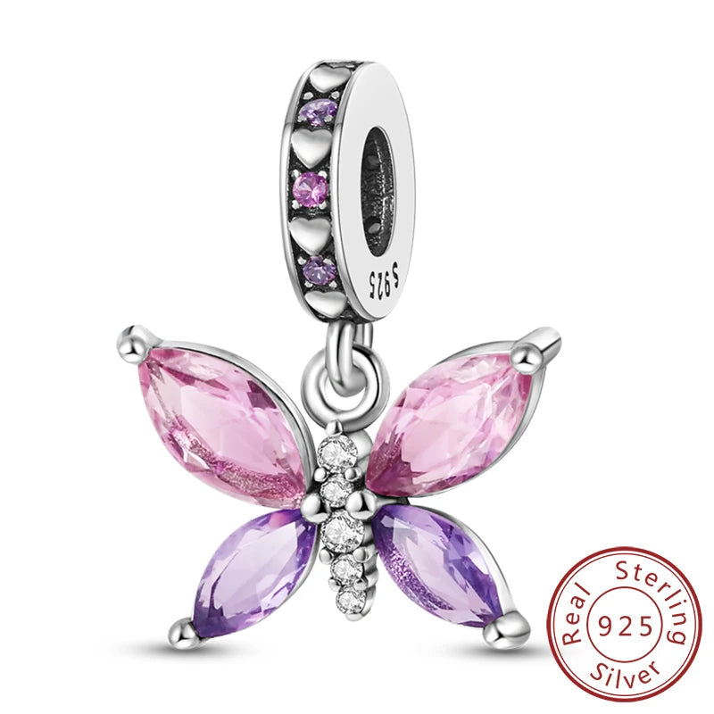 Original 925 Sterling Silver Charm Beads Glowing Luminous Firefly Butterfly Pendant for Bracelet Charm Jewelry