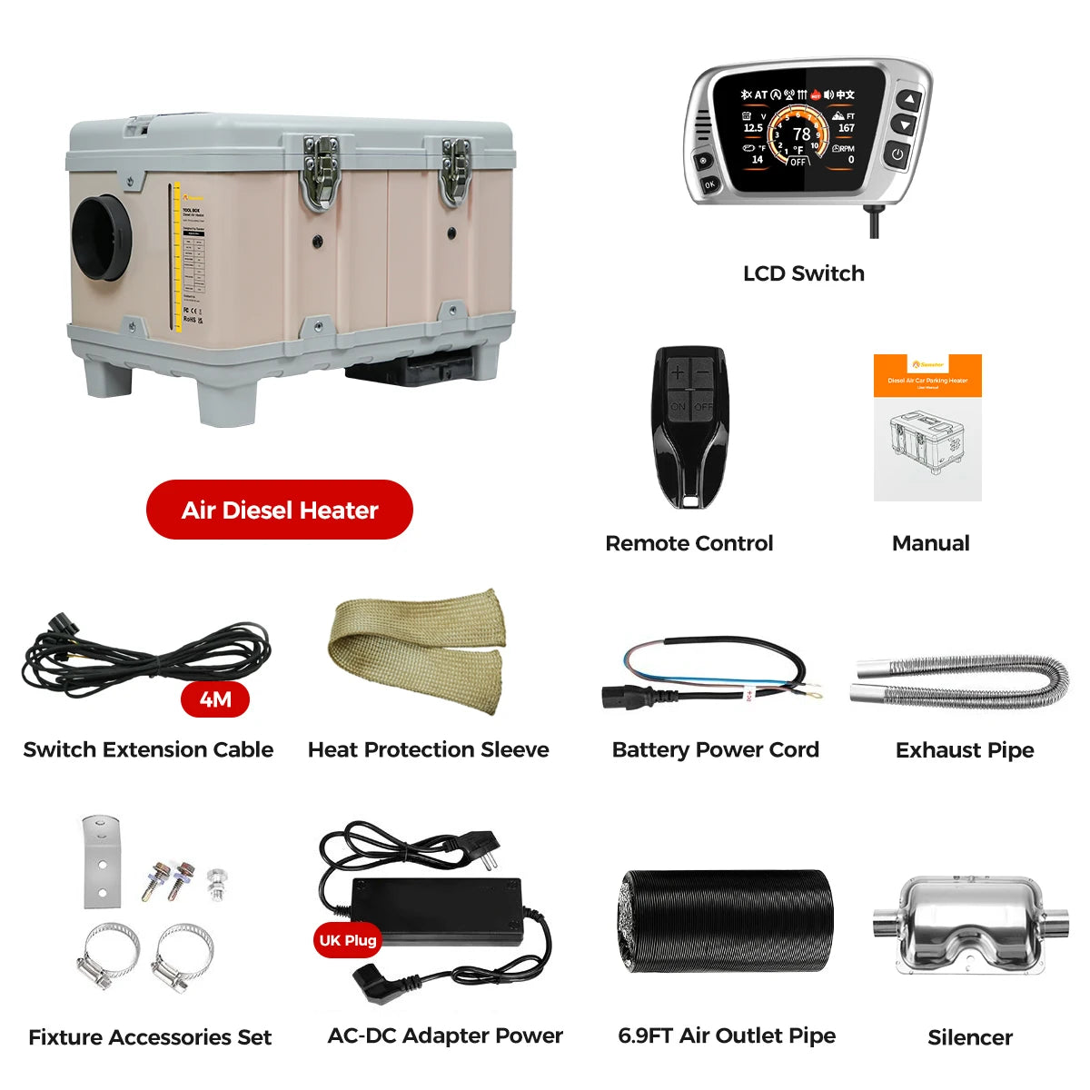 8KW Diesel Air Heater with Bluetooth App, Remote Control and 6L Tank
