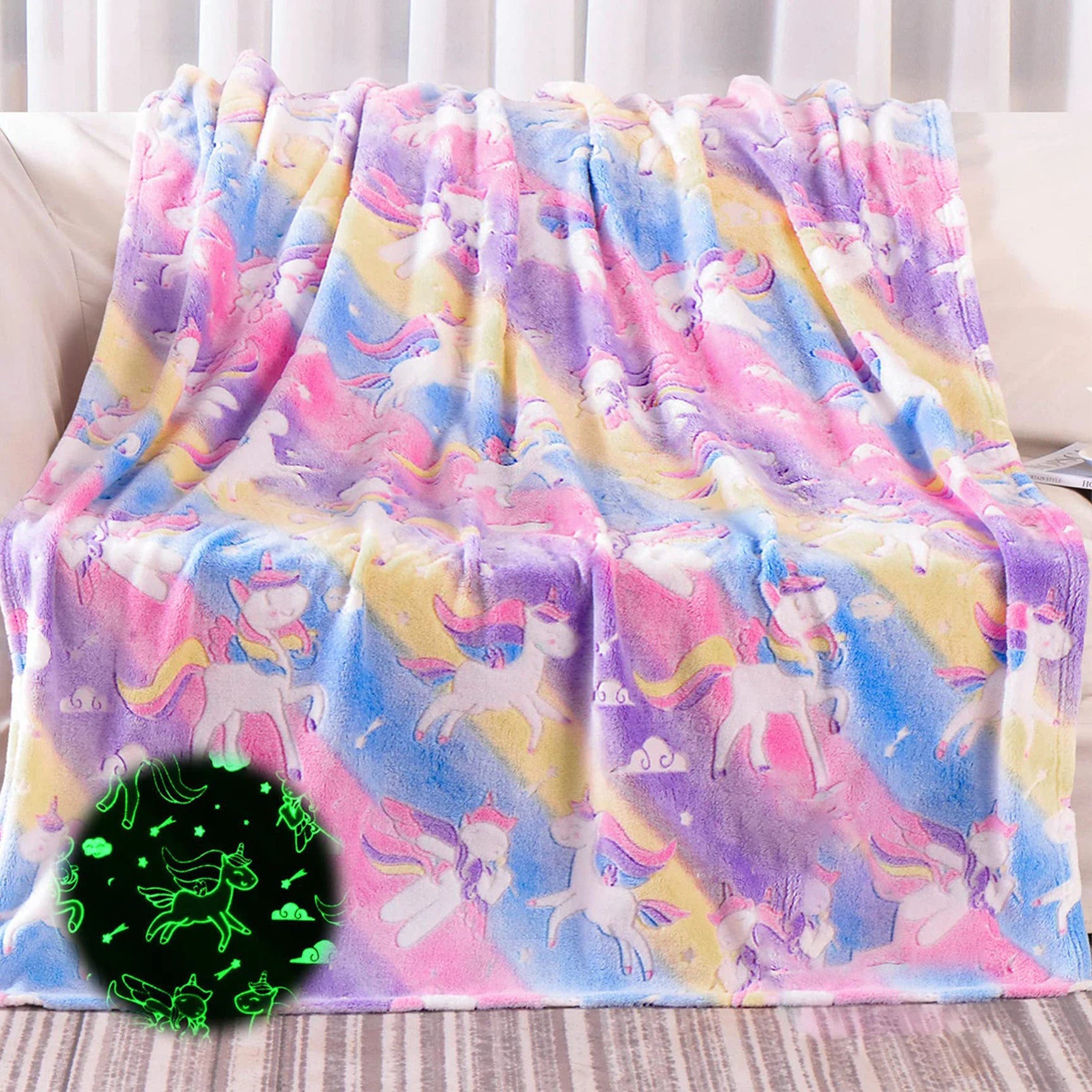 1pc Glow in The Dark Unicorn Blanket for Girls – Soft Pink Fleece Throw. Great Christmas, Birthday, Baby, Toddler Unicorn Gifts!