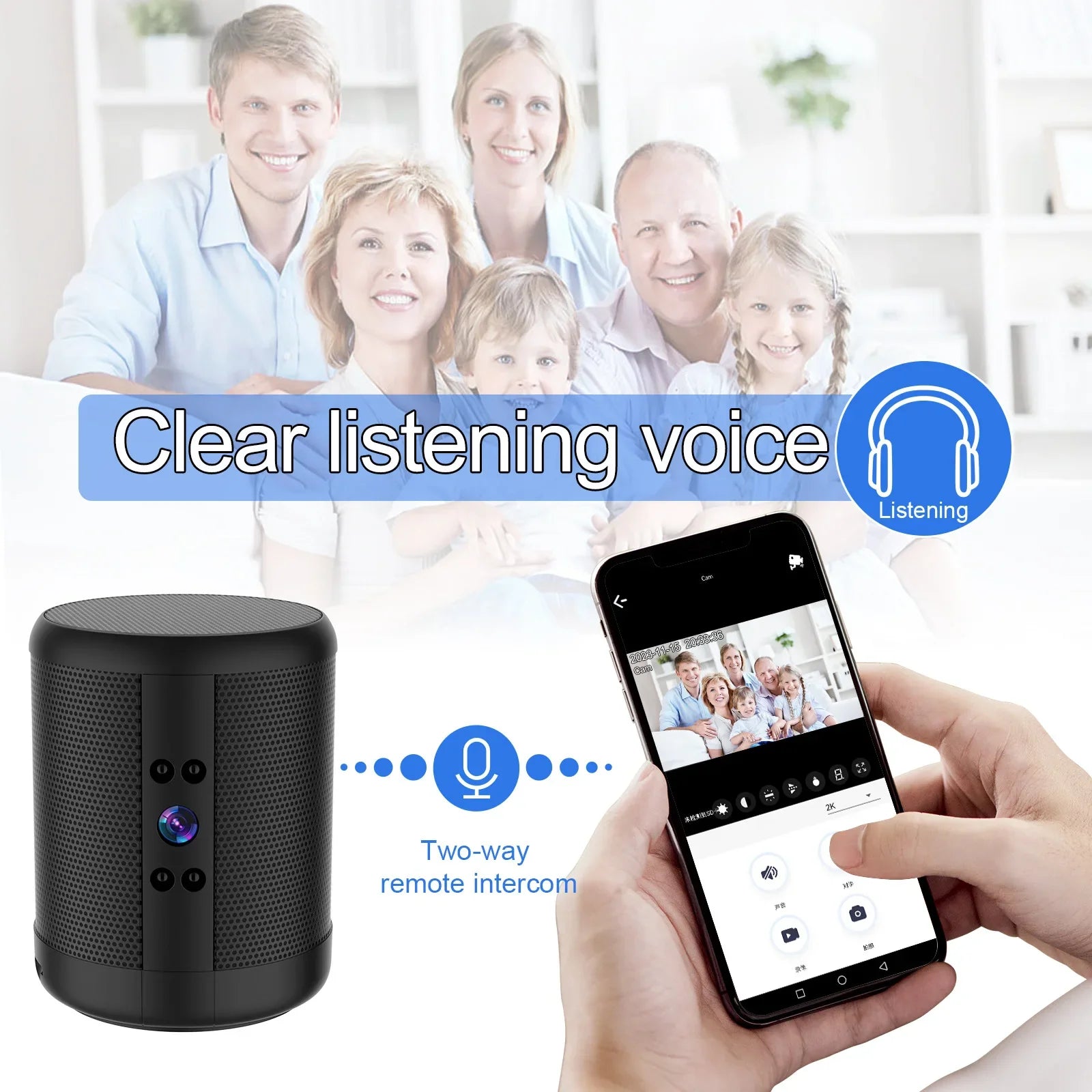 1080P HD Mini Wifi Camera Bluetooth Speaker Home Security Surveillance Night Vision Two-way Remote Intercom Cam 3600mah Battery