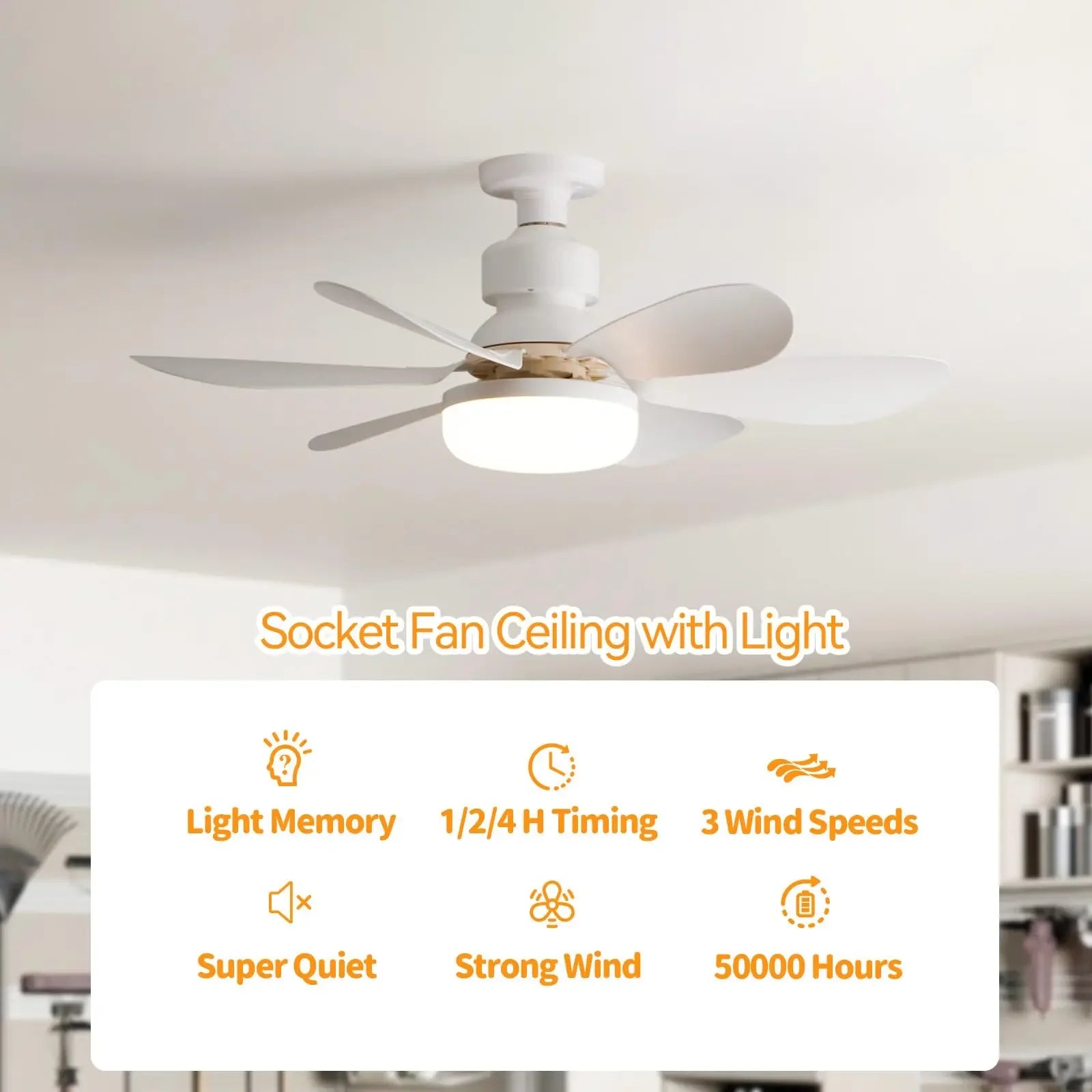 LED 40W ceiling fan light E27 with remote control for dimming, suitable for living room, study, household use, 85-265V