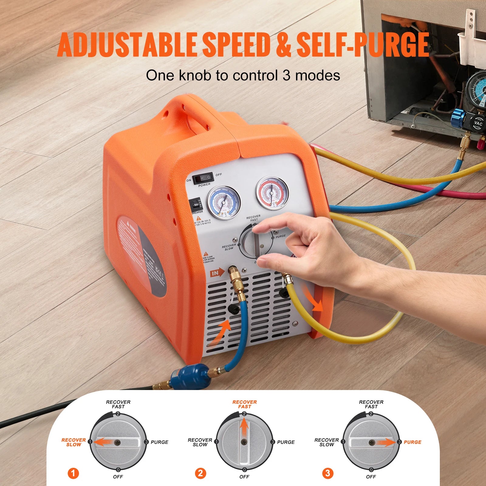 3/4HP–1HP Refrigerant Recovery Machine for AC & Automotive HVAC