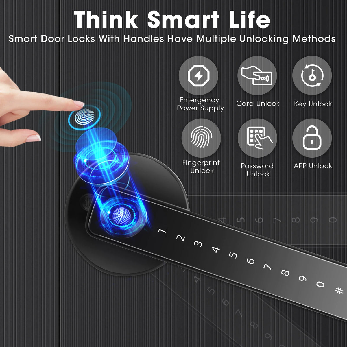 Smart Fingerprint Door Lock 6 in 1 with Touch Screen Door Handle Biometric Door Lock Keyless Entry Keypad for Home Hotel Office
