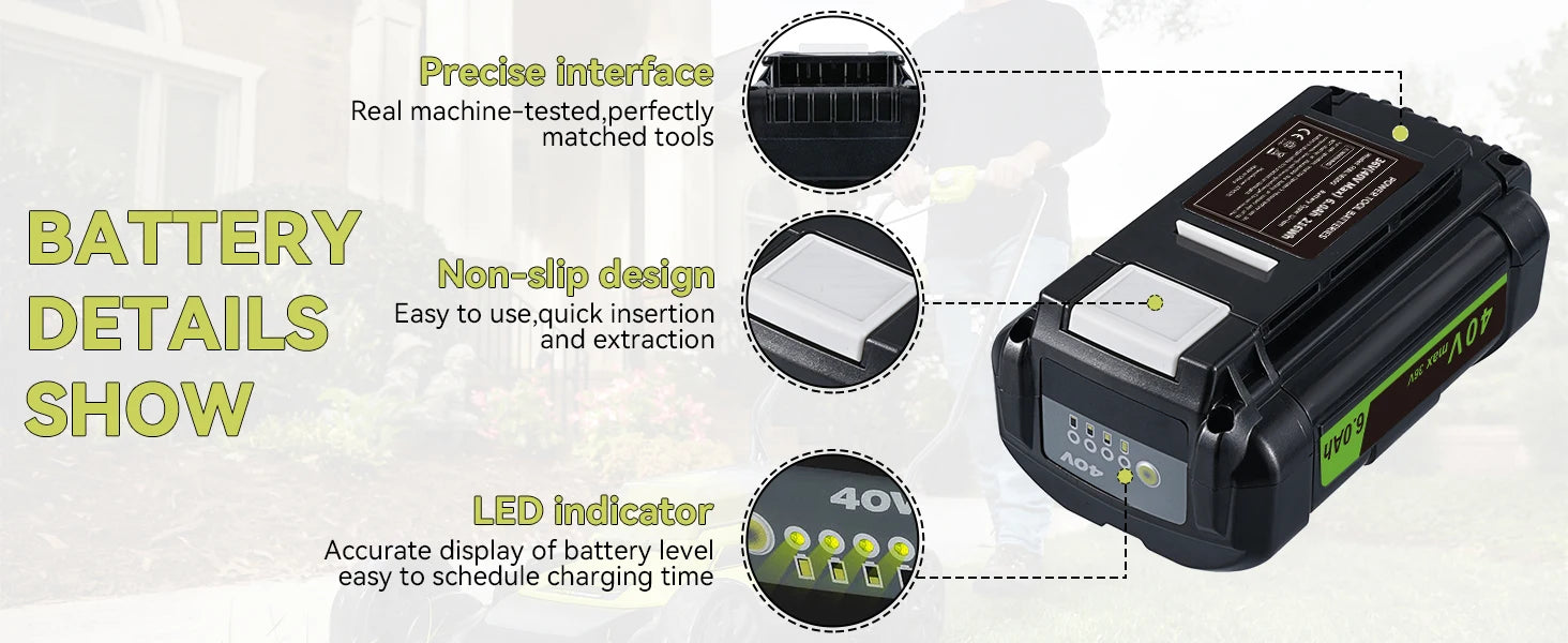 36V/40V 6.0Ah Lithium-Ion Battery Replacement with LED Indicator