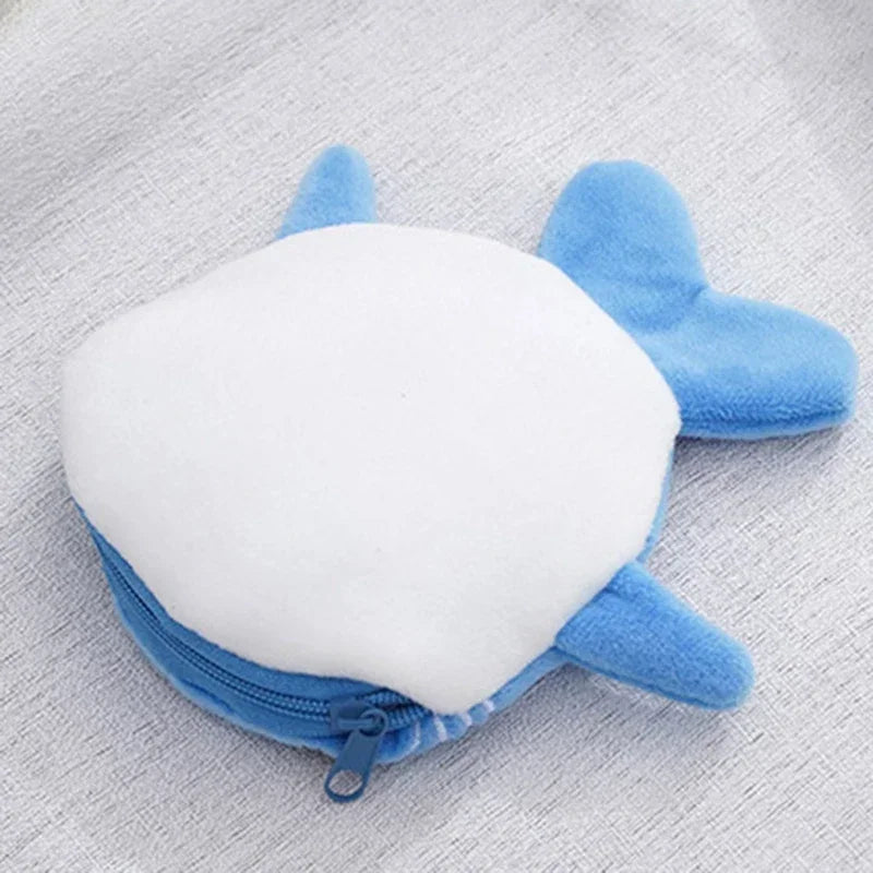 Fashion Cute Blue Shark Mini Whales Coin Purse Plush Zipper Coin Wallet Designer Women's Small Change Bag Key Earphone Pouch