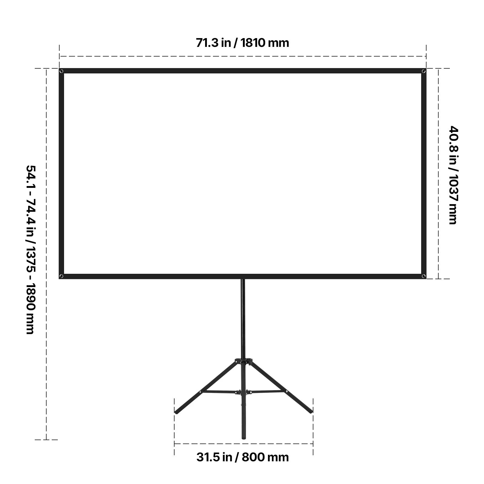 SucceBuy projekcijsko platno s stalkom 80 inča, široki kut 160°, unutarnje/vanjsko projekcija, omjer 16:9, 4K HD, bez naboravanja, prijenosne trokutne ploče sa zaštitnom torbom za film, kućni kino, ured predstavništvo