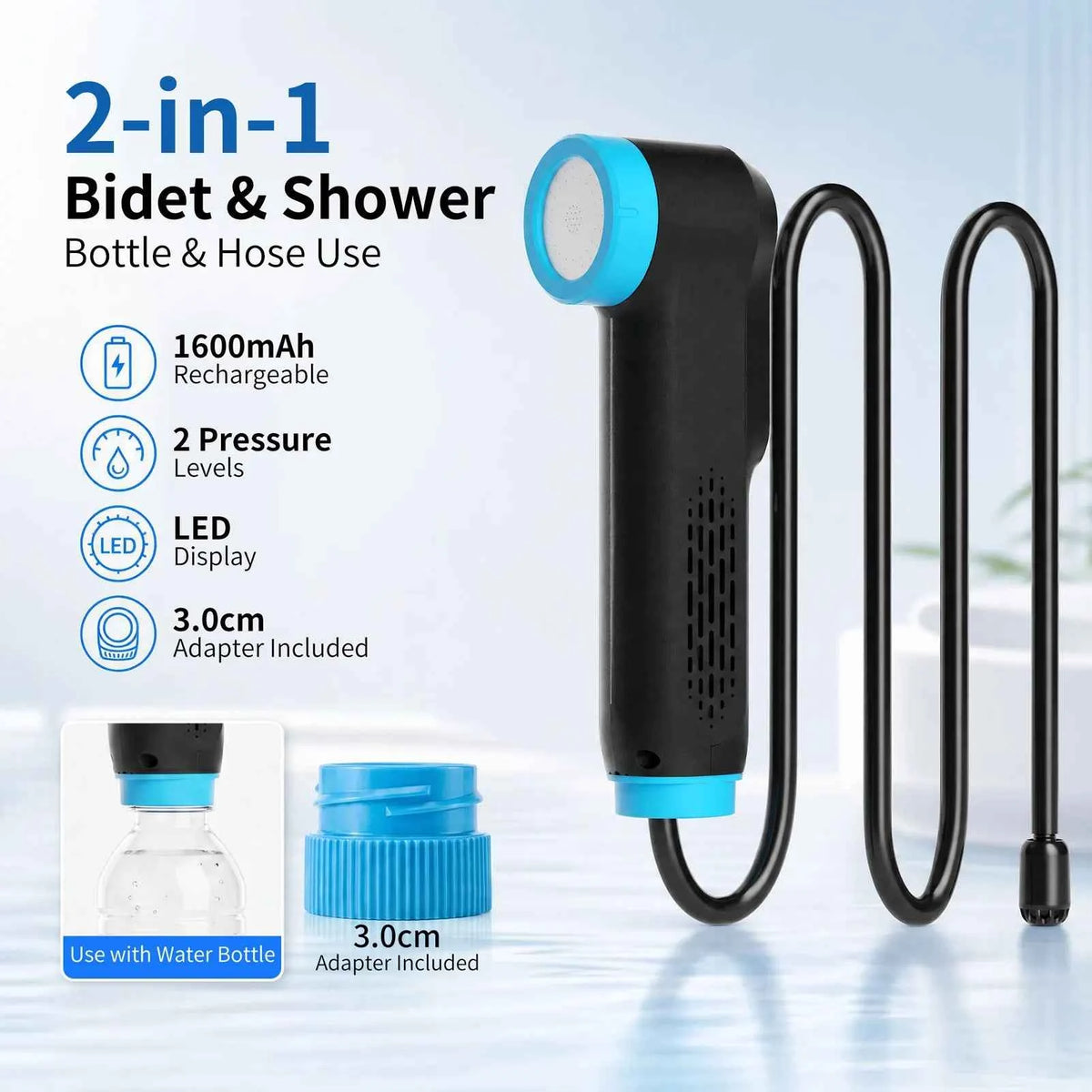 Rechargeable Portable Bidet & Shower Sprayer with Bottle Adapter