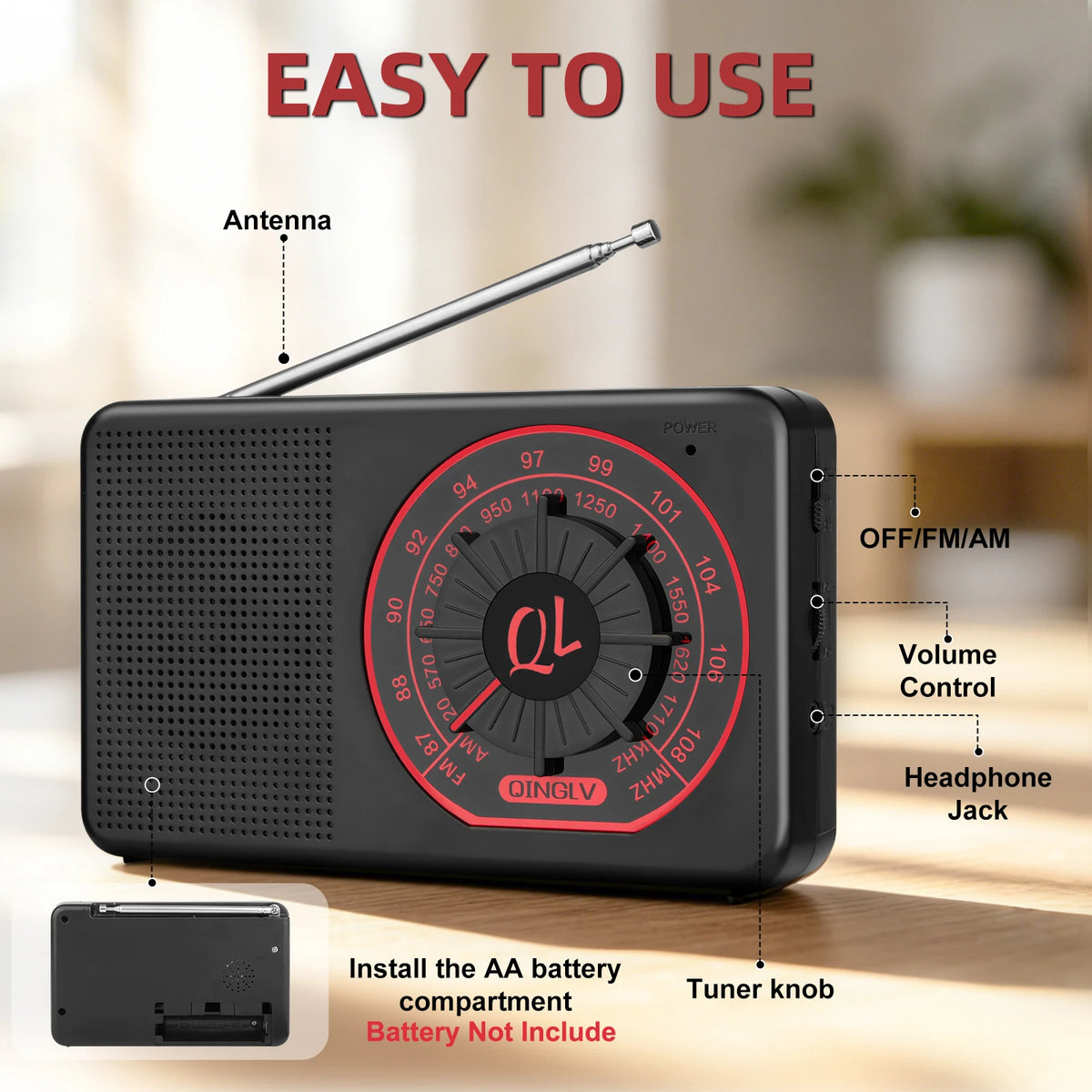 Portable AM/FM/SW Radio QL-11 with Speaker and Earphone Jack