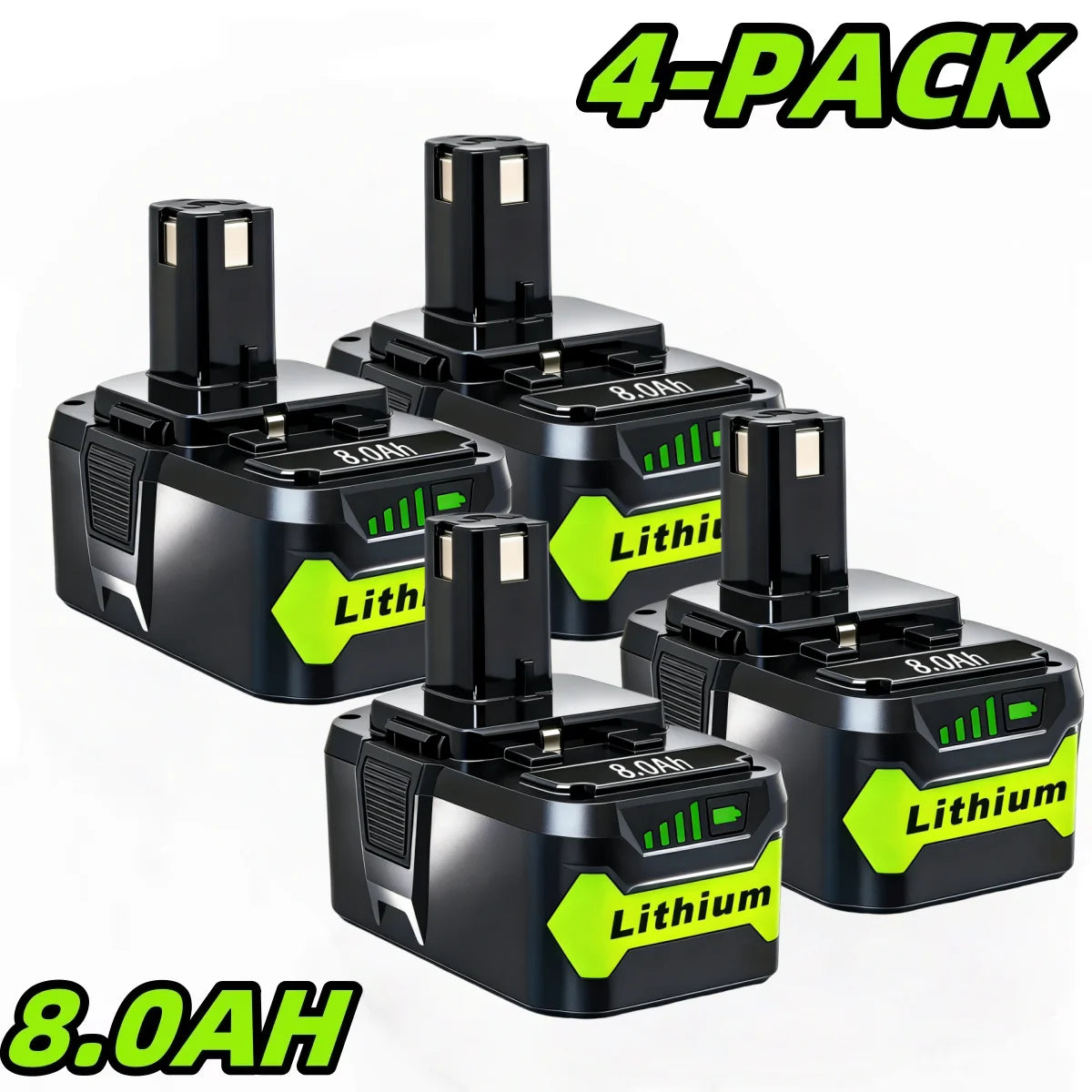 4-Pack 18V 8000mAh Li-Ion Replacement Battery