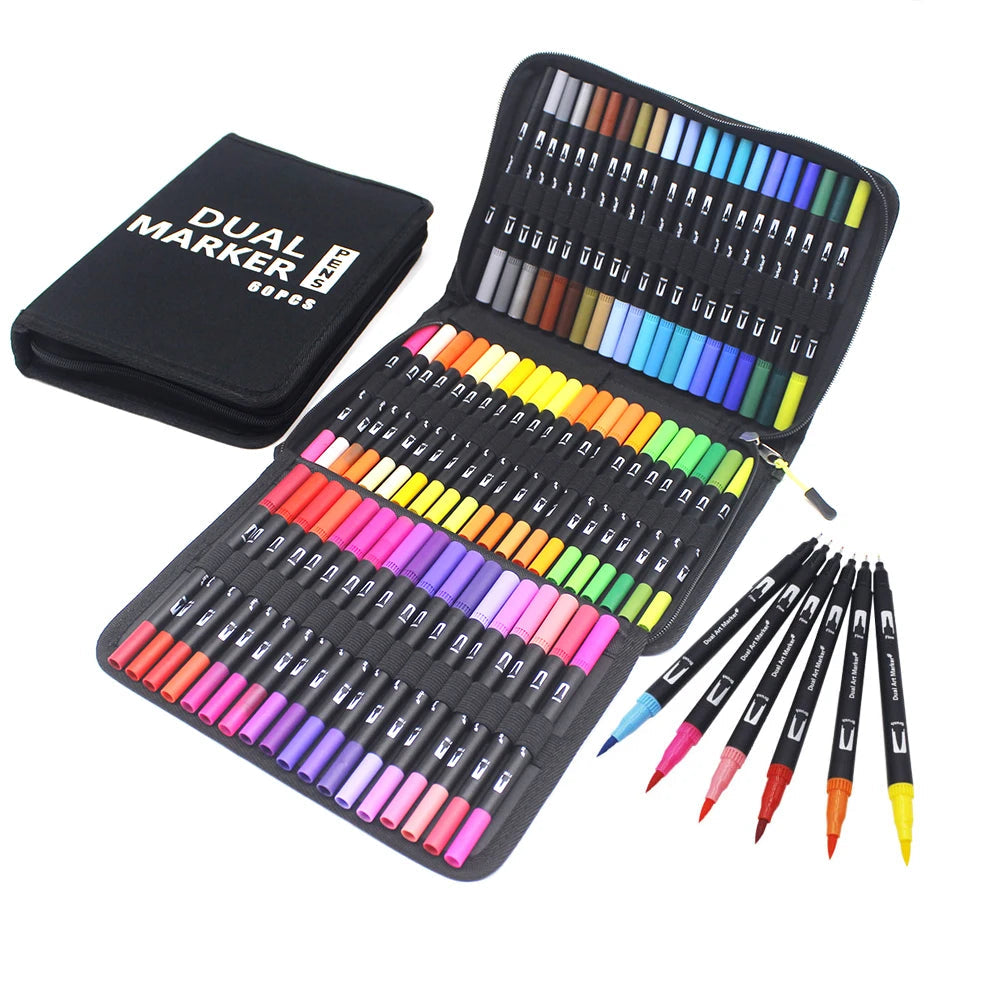 Watercolor Art Markers Brush Pen Dual Tip Fineliner Drawing for Calligraphy Painting 12/48/60/72/100/132 Colors Set Art Supplies